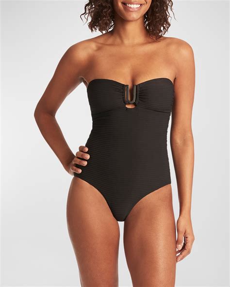 Sea Level Swim U Bar Bandeau One Piece Swimsuit In Black ModeSens