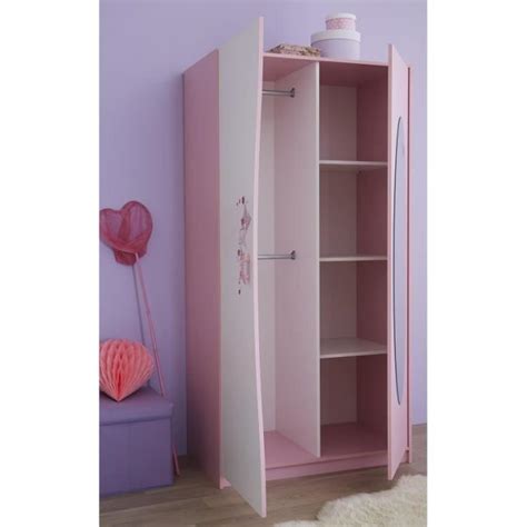 Armoire Enfant Portes Miroir Rose Orchid E Blanc Perle Sonia Achat