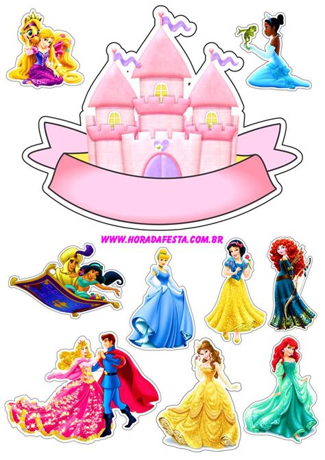 Princesas Disney Festa Personalizada Topo De Bolo Png