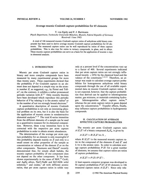 PDF Average Muonic Coulomb Capture Probabilities For 65 Elements