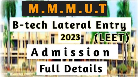 B Tech Lateral Entry Leet Admission Details For Mmmut Youtube