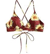 Amazon ZAFUL Women S Sexy Tie Shoulders Ribbed Bikini Set Padded Strap Triangle Swimsuit