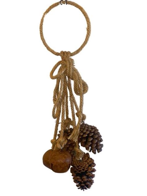 Jute Rope Door Hanger 23 L 2 Jingle Bells And Pinecones Rust Color