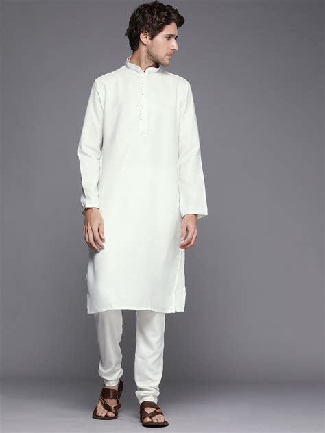 Buy Manyavar Men White Solid Kurta With Churidar Kurta Sets For Men