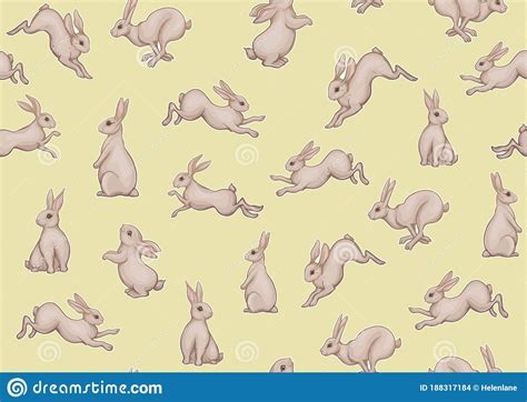 Seamless Pattern Background With Cute Rabbits Hares Stock Vector