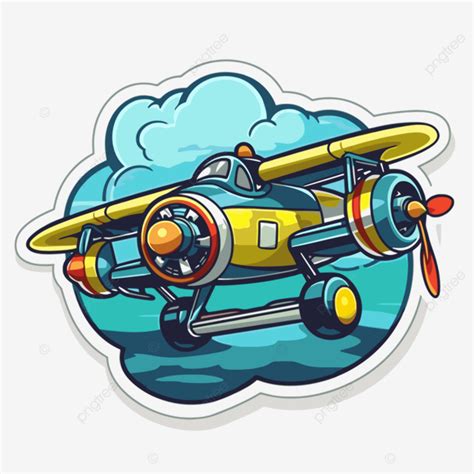 Cartoon Airplane In The Cloud Sticker 4 Vector, Aircraft, Sticker ...