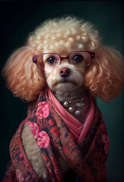 Premium Ai Image A Painting Of A Poodle Wearing A Scarf And Glasses