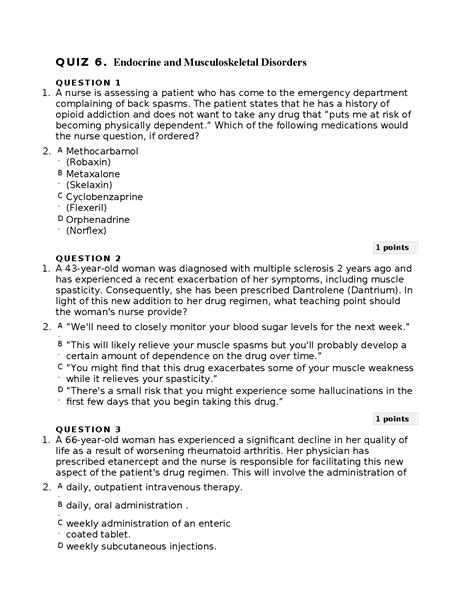 NSG 6005 QUIZ 6 Endocrine And Musculoskeletal Disorders Qs AND As