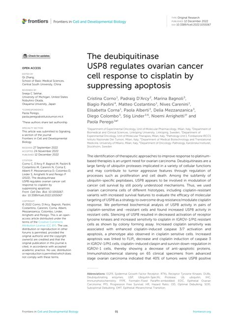 Pdf The Deubiquitinase Usp Regulates Ovarian Cancer Cell Response To