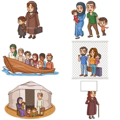 Refugees In Boat Cartoon Clipart Vector - FriendlyStock