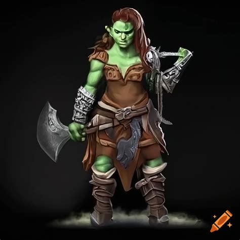 Female Half Orc Barbarian Wielding A Battleaxe On Craiyon