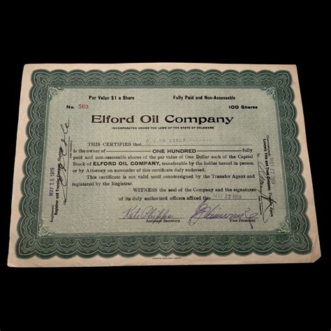 Elford Oil Company Stock Certificate from 1919 – Ticker History