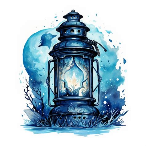 Premium Ai Image A Watercolor Painting Of A Blue Lantern