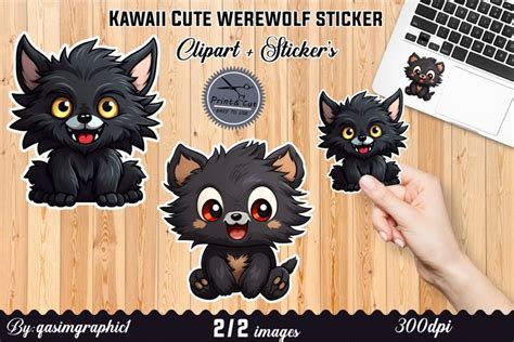 Cute kawaii Werewolf Printable Stickers for kids