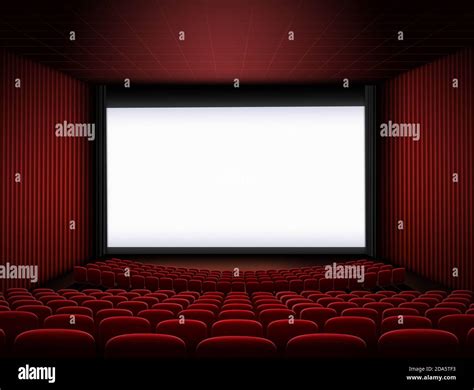 cinema hall with big screen and red seats 3d illustration Stock Photo ...