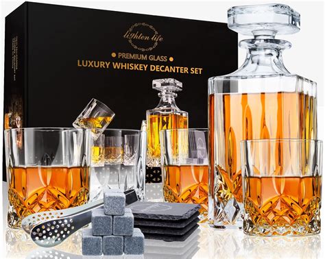 Amazon LIGHTEN LIFE Whiskey Decanter Set With Bar Accessories