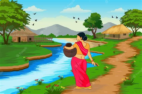 Premium Vector | Indian Village Background Illustration. A beautiful village with farmlands ...