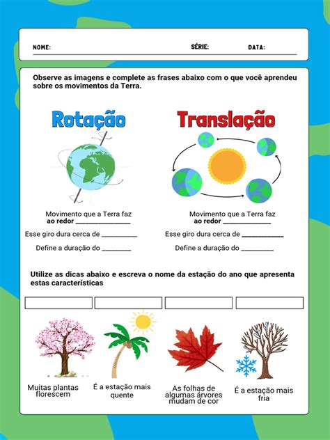 Atividades Movimentos De Rotação E Translação