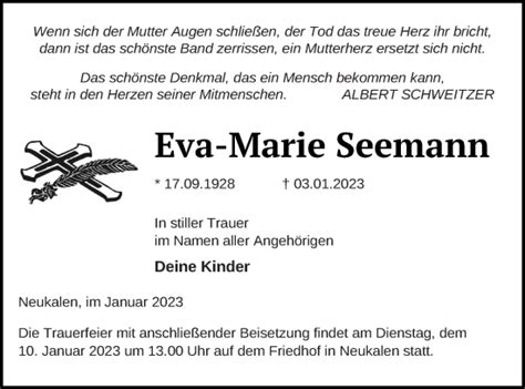 Traueranzeigen Von Eva Marie Seemann Trauer Nordkurier