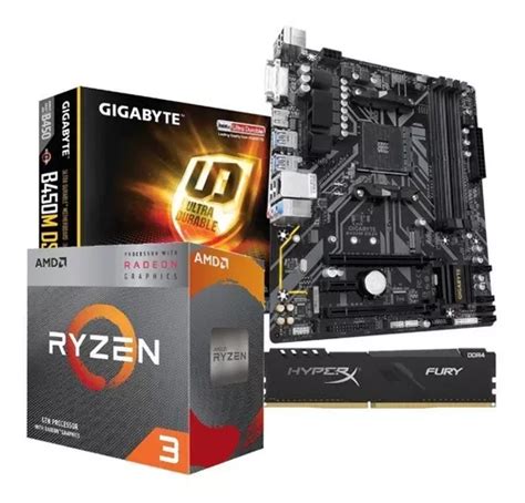 Kit Processador Ryzen 3 3200g B450m Ds3h 8gb Hx Fury Parcelamento Sem