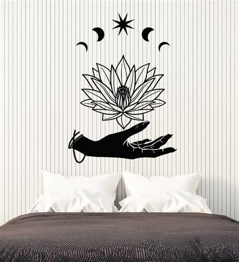 Vinyl Wall Decal Yoga Studio Room Hand Spa Relaxation Lotus Flower Sti