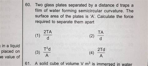 Two Glass Plates Separated By A Distance D Traps A Film Of Water Forming