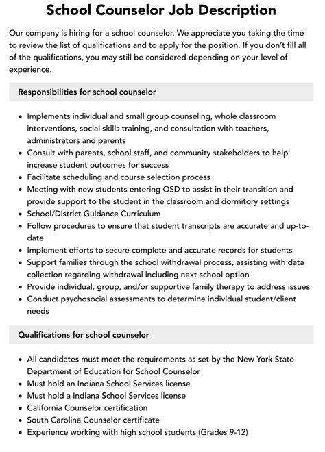 School Counselor Job Description Velvet Jobs