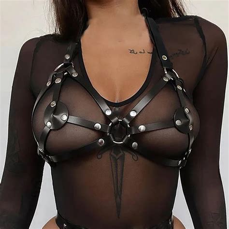 PU Leather Harness Lingerie Belt For Women Chest Harness Corset Suspenders Punk Goth Bra
