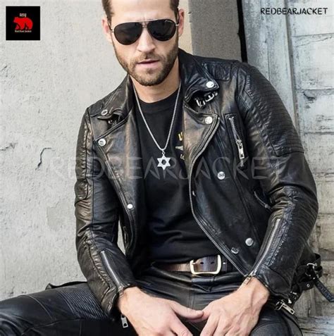 Mens Black Motorcycle Leather Jacket With Original Etsy