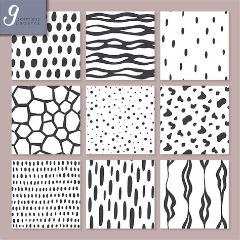 Premium Vector Set Of Nine Hand Drawn Seamless Abstract Patterns In