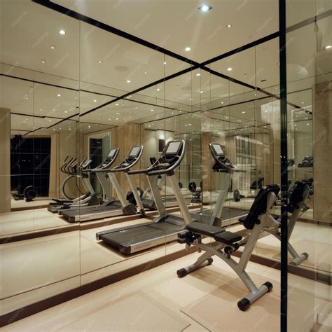 Modern gym interior with treadmills and a recumbent bike | Premium AI