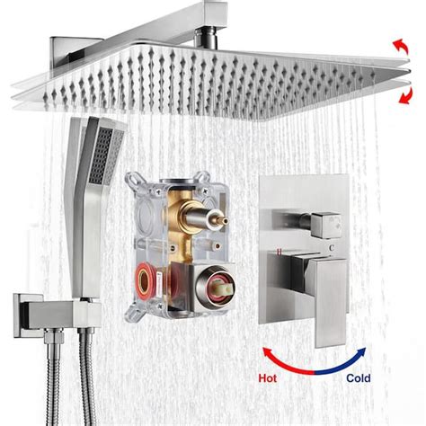 Heemli Freedom Single Handle 1 Spray Square 12 In Shower Faucet With Handheld In Brushed Nickel