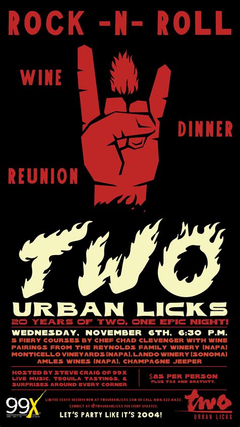 TWO URBAN LICKS CELEBRATES 20 YEARS WITH ROCK ’N’ ROLL WINE DINNER