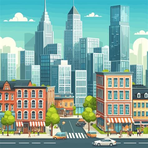 city scene  tall buildings vector illustration premium ai