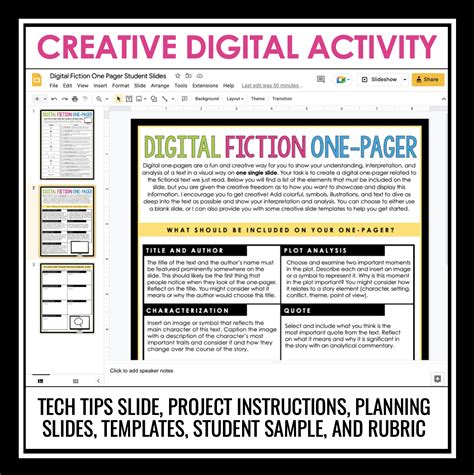 Digital One Pager For Fiction Short Stories Or Novels Presto Plans