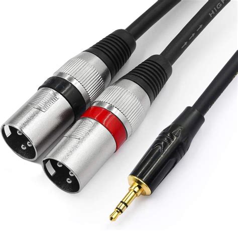TISINO 3.5mm Mini Stereo Jack Plug to Dual XLR Male Breakout Lead Cord ...