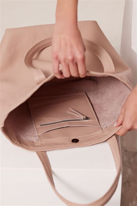 Leather Tote Bag Handmade Nude Beige