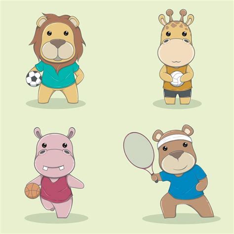 A Collection Of Cute Sports Cartoon Characters Lion Soccer Players