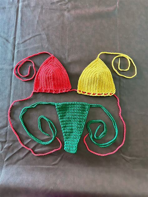 L XL Cotton Crochet Bikini Top With Thong Bottom Large Extra