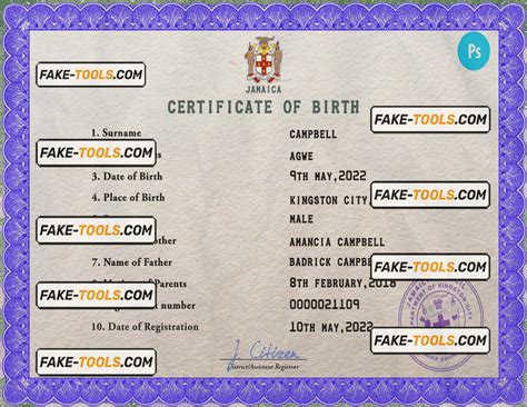 Jamaica Vital Record Birth Certificate Psd Template Fully Editable