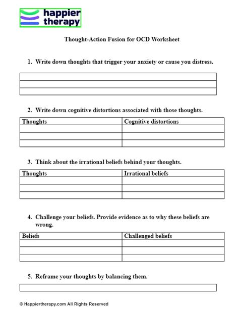 Thought Action Fusion For OCD Worksheet HappierTHERAPY