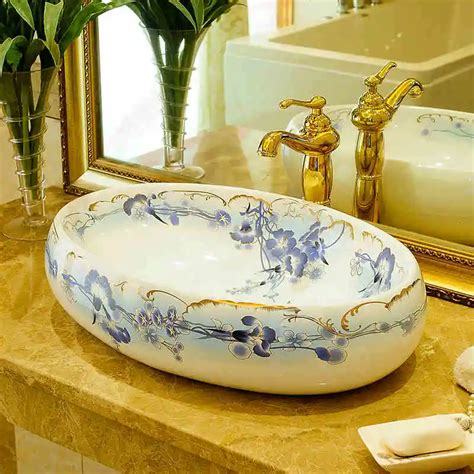 Oval Shape Ceramic Artistic Lavabo Bathroom Sink Wash Basin Art Counter