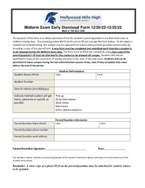 Fillable Online Midterm Exam Early Dismissal Form 12 20 22 12 23 22 Fax