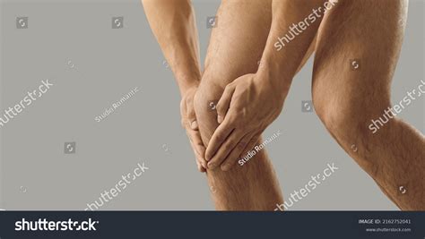 Crop Close Naked Man Hold Knee Stock Photo 2162752041 Shutterstock