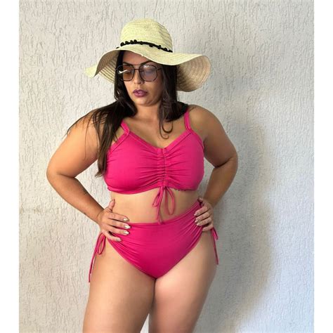 Biqu Ni Plus Size Cintura Alta Pink Hot Pant Regul Vel Bojo Remov Vel Shopee Brasil