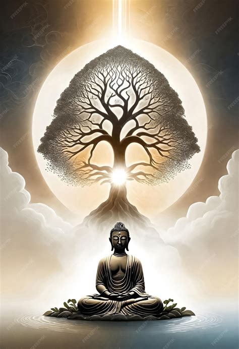 Premium Photo | A buddha statue with a bodhi tree in the background