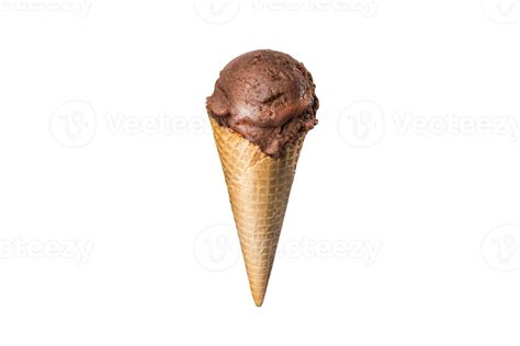 Chocolate Ice Cream Waffle Cone With Pieces Of Chocolate On White Or