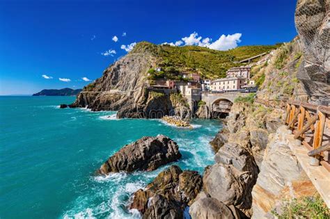 Cinque Terre Coast with Trail and Train Station in Italy Stock Image ...