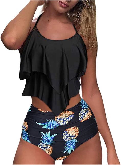 ZEELIY Femme Maillot De Bain 2 PièCes Volants Taille Haute Femme