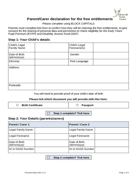 Parent Declaration 30 Hours Extended Entitlement Doc Template Pdffiller